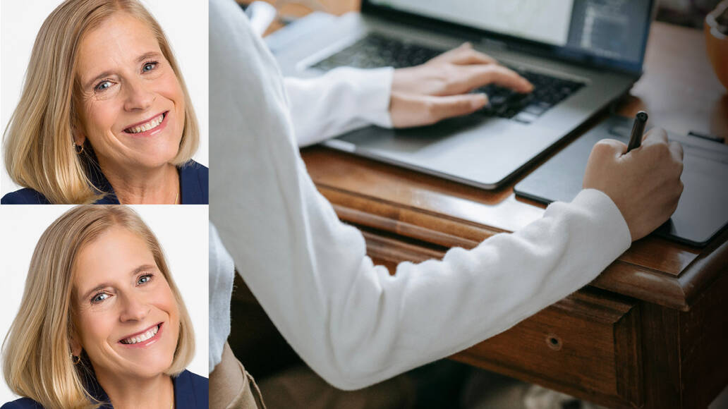 An example of a before and after of a portrait retouch