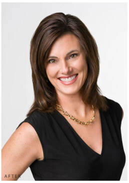 A headshot fully retouched by multiple artists using Rachel Sorbet's's 13-point retouching process