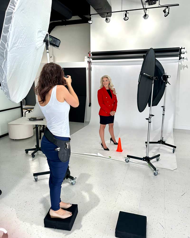 A behind the scenes look at a personal branding photoshoot at Rachel Sorbet Portraiture