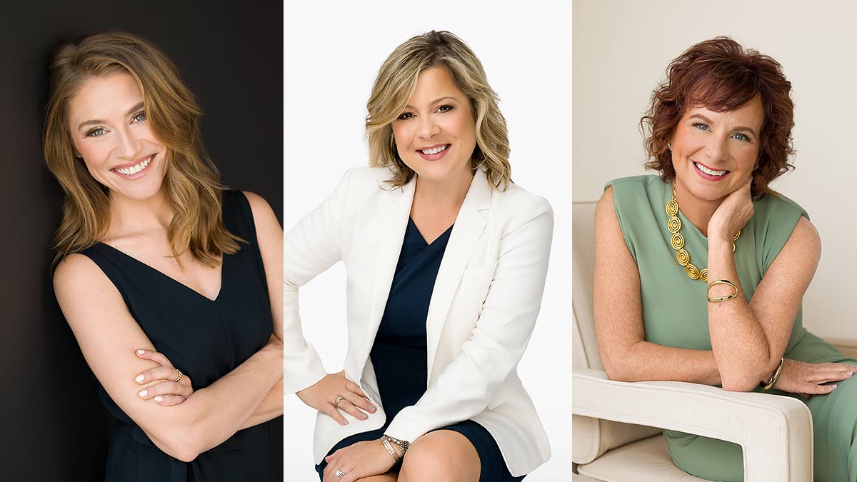 Headshots of three happy women looking beautiful and confident in their professional headshots