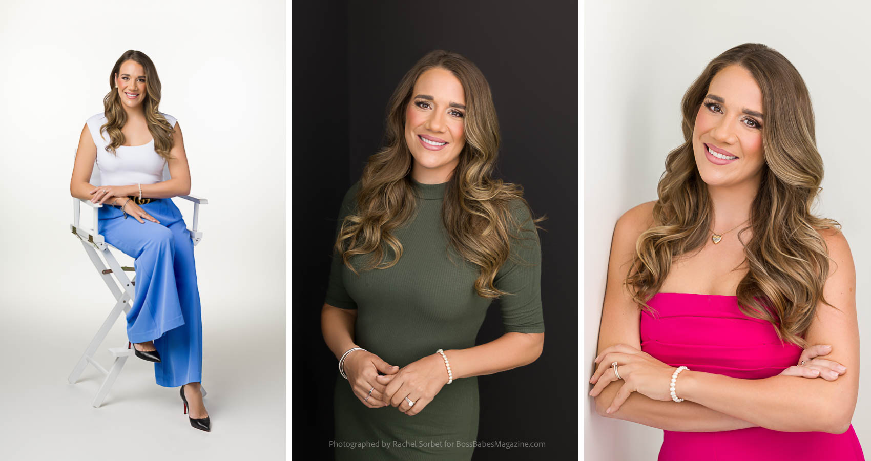 Three portraits of Robert Half Branch Director Alyssa Malpede for Boss Babes Magazine