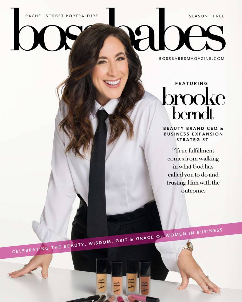 A portrait of Virtue Beauty Co CEO Brooke Berndt on the cover of Boss Babes Magazine